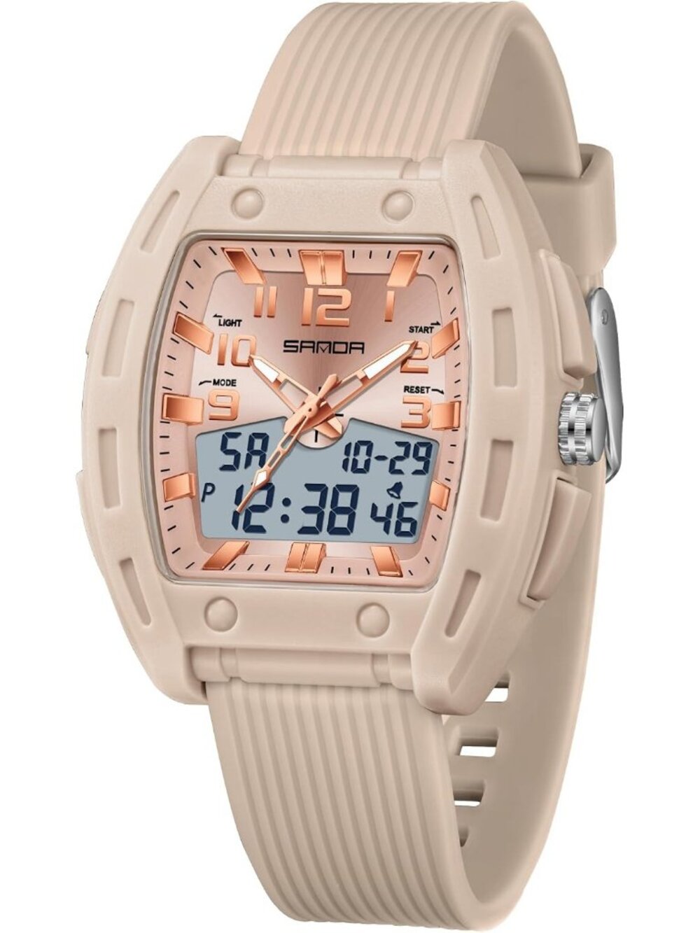 Women's Apricot Digital Analog Sports Unique Rectangle Waterproof Wrist Watches